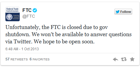 FTC announces gov shutdown on Twitter