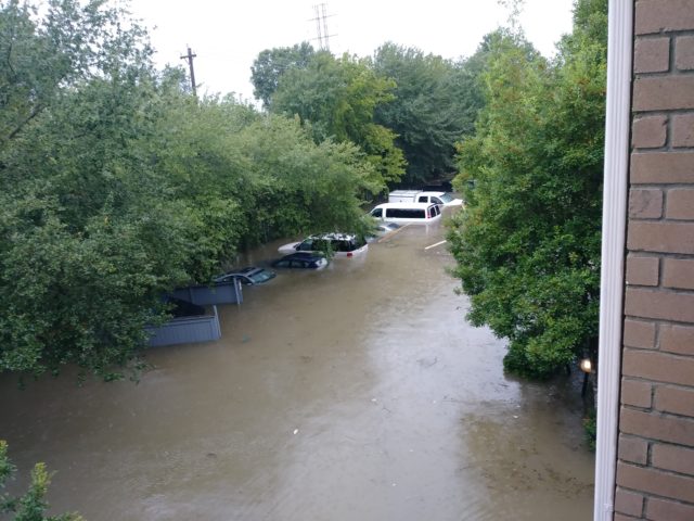 a flooded parking lot during Hurricane Harvey